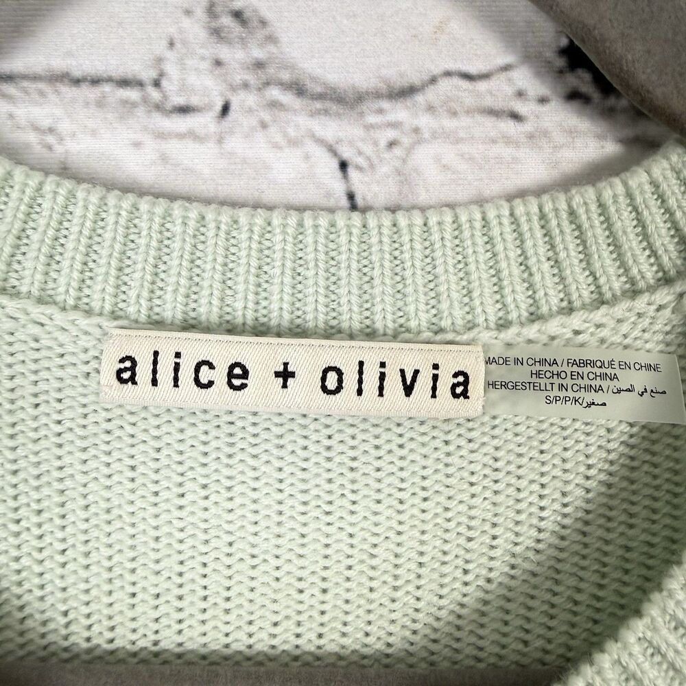 Alice + Olivia Andora Fuzzy Star Wool Blend Sweater Womens S in Light Green Chic - Picture 5 of 10